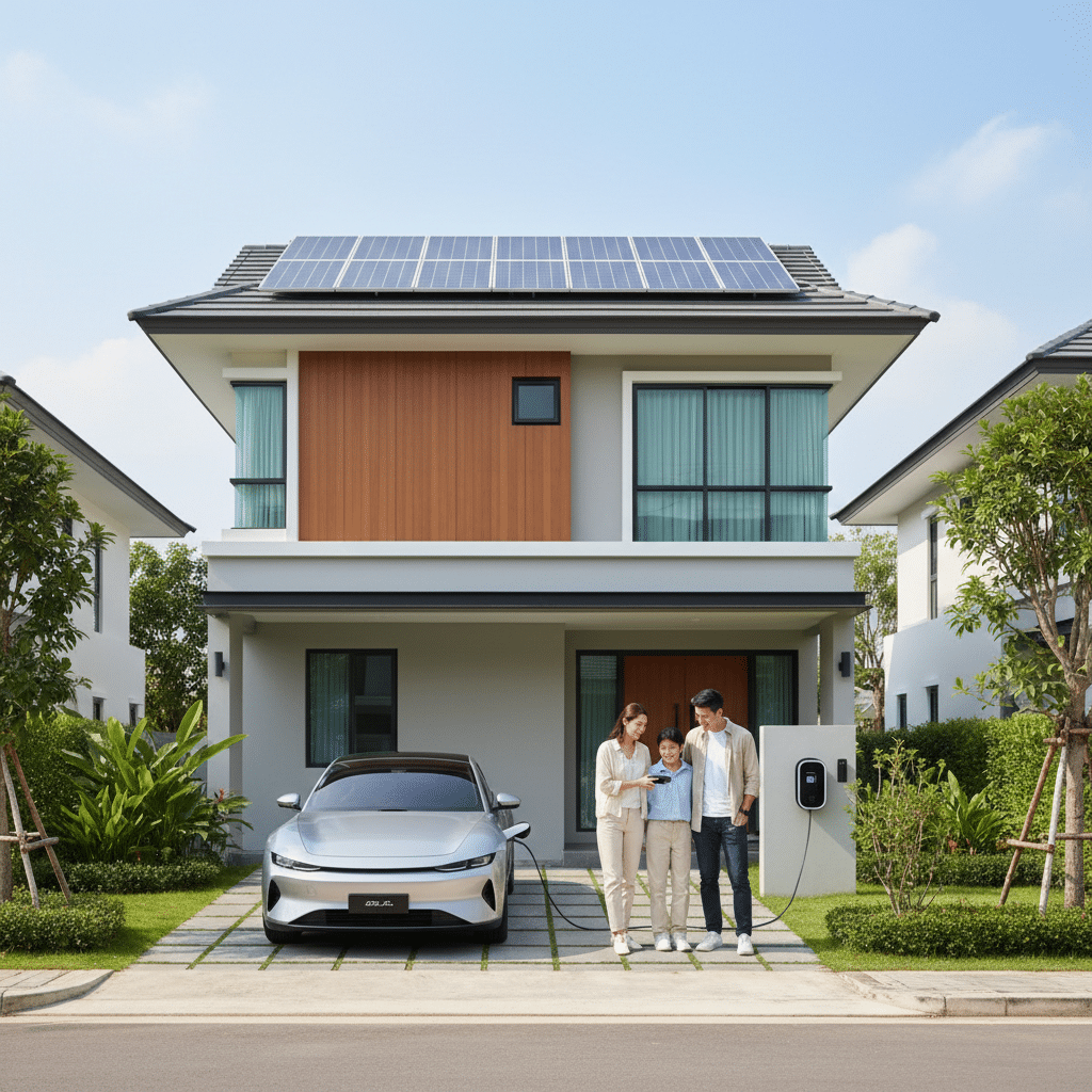 โซลาร์รูฟ+EV Charger เทรนด์ใหม่บ้าน 2569 ลดค่าไฟจริง? - solar-roof-ev-charger-thailand-2026